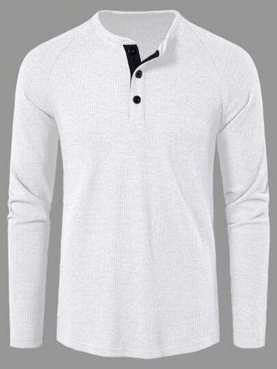 Manfinity Homme T-shirt à manches raglan et boutons pour hommes, automne