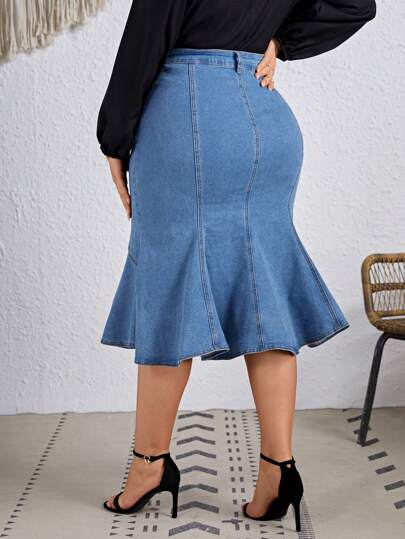 EMERY ROSE EMERY ROSE Jupe évasée de sirène en jean élastique de luxe élégant, grande taille