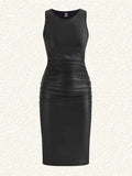 EZwear Robe Sans Manches en PU Extensible Grande Taille Pour Femmes