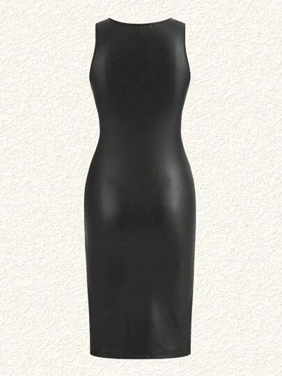 EZwear Robe Sans Manches en PU Extensible Grande Taille Pour Femmes