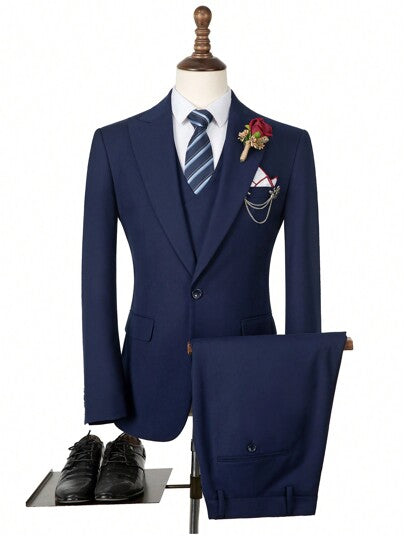 WindsorQuad Ensemble de costume 3 pièces pour hommes, couleur unie élégante, coupe slim à la mode, veste de costume de bal, gilet croisé, ensemble de pantalon, style Old Money pour affaires, fêtes et mariages
