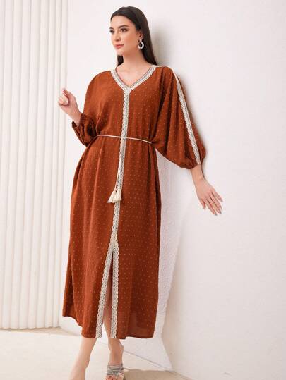 Al Najma Robe Moulante À Fente Haute Avec Ceinture Tressée Pour Femme