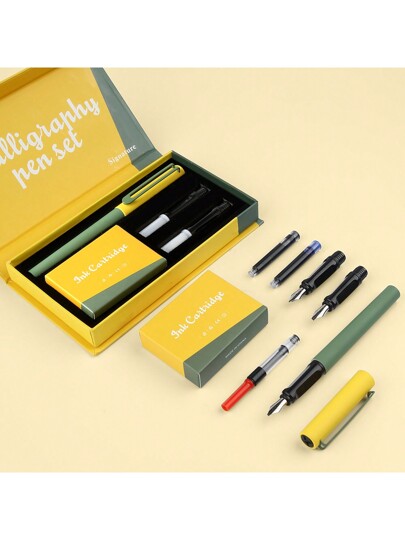 1 set stylo de calligraphie - 3 tailles de pointe différentes et 18 cartouches d'encre variées, pour pratiquer la calligraphie, l'écriture, la correspondance, la signature - 1 set complet et facile à apprendre pour les débutants retournant à l'école