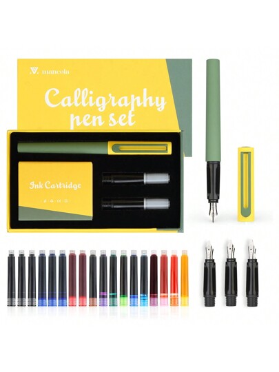 1 set stylo de calligraphie - 3 tailles de pointe différentes et 18 cartouches d'encre variées, pour pratiquer la calligraphie, l'écriture, la correspondance, la signature - 1 set complet et facile à apprendre pour les débutants retournant à l'école