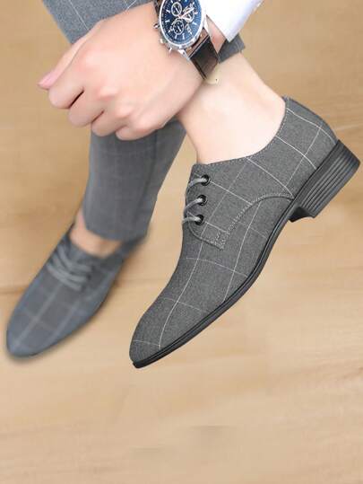 Chaussures De Ville Pour Hommes Avec Lacets Et Découpes, Chaussures De Ville Élégantes Grises Pour Les Occasions Formelles