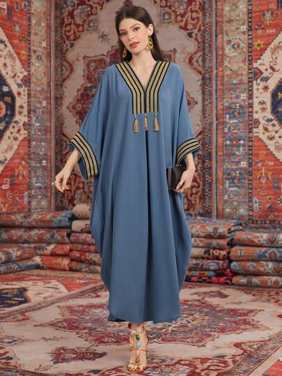 Al Najma Robe turque à volants en patchwork, Caftan modeste