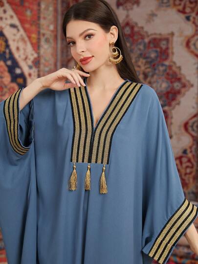 Al Najma Robe turque à volants en patchwork, Caftan modeste