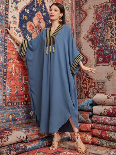 Al Najma Robe turque à volants en patchwork, Caftan modeste