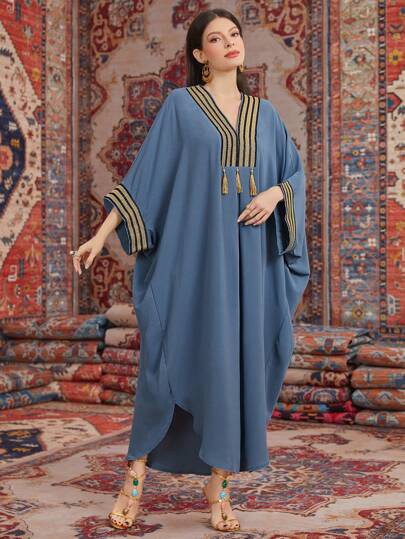 Al Najma Robe turque à volants en patchwork, Caftan modeste