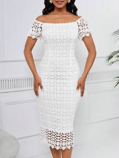 Robe En Dentelle Épaule Dénudée Pour Femme