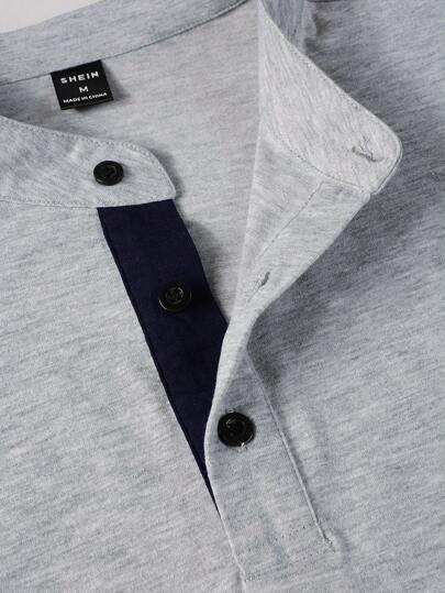 Manfinity Homme Chemise polo décontractée à col montant de couleur unie pour hommes, formelle