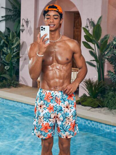 Manfinity VDAYZ Short De Plage À Imprimé Végétal Pour Hommes