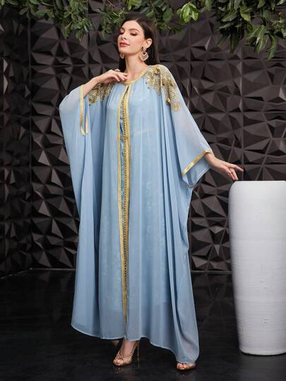 Al Najma Chemise Longue Turque Élégante Pour Femme Avec Broderie Dorée