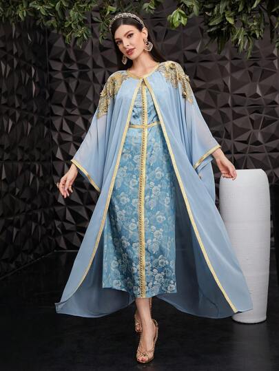 Al Najma Chemise Longue Turque Élégante Pour Femme Avec Broderie Dorée
