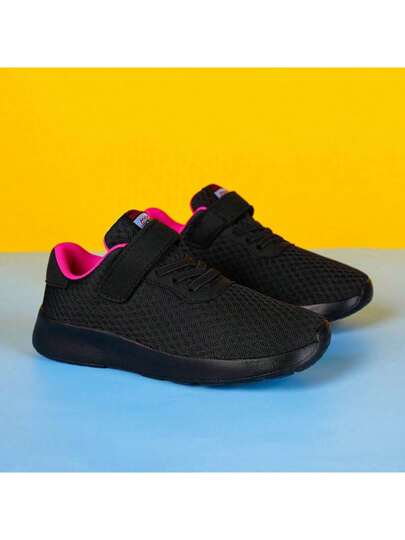 1 Paire Chaussures De Sport Légères Confortables Pour Femmes, Noir Unicolore, Maille Respirante, Baskets Polyvalentes Pour Le Printemps Et L'été, À Enfiler Avec Une Conception De Bride À Boucle