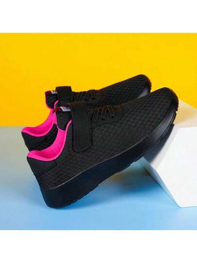 1 Paire Chaussures De Sport Légères Confortables Pour Femmes, Noir Unicolore, Maille Respirante, Baskets Polyvalentes Pour Le Printemps Et L'été, À Enfiler Avec Une Conception De Bride À Boucle