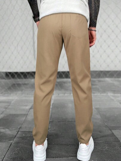 Manfinity Homme Pantalon pour hommes à poches obliques et taille à cordon, pantalon droit unicolore pour le travail, pour mari ou petit-ami, idéal pour l'automne