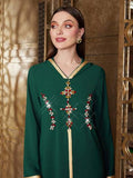 Layrah Robe À Capuche Pour Femme Avec Décor En Strass, Ceinture Tissée Et Design De Patchwork