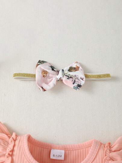 Ensemble de body à manches courtes côtelé pour bébé fille et short à fleurs
