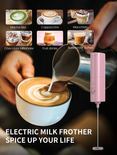 1 pièce (Nécessite 2 piles AA) Mousseur à lait électrique puissant, mousseur à lait portatif convenant pour le latte, le cappuccino, le café glacé, le matcha, le chocolat chaud et encore
