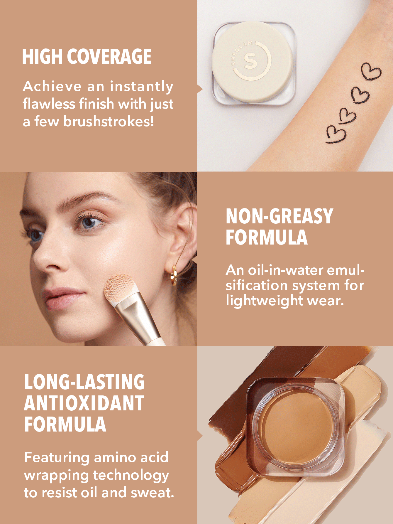 SHEGLAM Full Coverage Baume Fond De Teint Couvrant-Fair Marque De Beauté CosméTique Maquillage Pour Femmes Et Filles