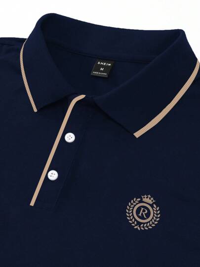 Manfinity Homme Chemise Polo Imprimée À Badge Garni En Blocs De Couleur Pour Les Hommes