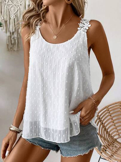 EMERY ROSE Haut De Réservoir À Encolure Ronde De Patchwork D'applique Florale Pour Femme