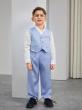 Ensemble de 2 pièces Costume pour garçons, gilet en satin bleu à manches longues et pantalon pour fête d'anniversaire, mariage, baptême, anniversaire