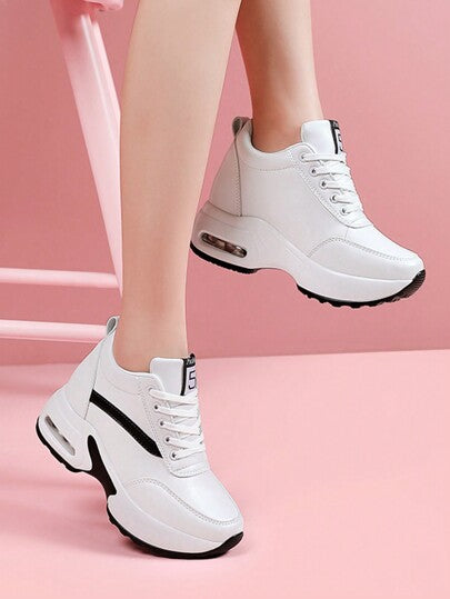 SOSENFER Baskets décontractées de contraste de couleur pour femmes en automne/hiver, à lacets, à bout rond, antidérapantes, avec plateforme. Chaussures de sport pour l'extérieur