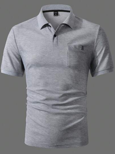 Manfinity Homme Chemise polo à manches courtes avec poches et patchs de couleur unie pour hommes, pour le golf, formel