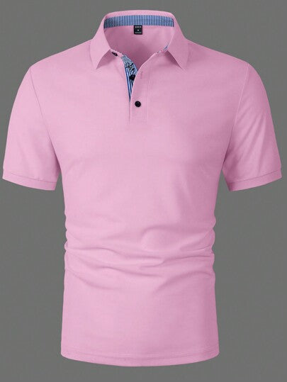 Calvornis Chemise polo formelle à manches courtes avec boutons devant et rayures contrastées pour hommes, cérémonie