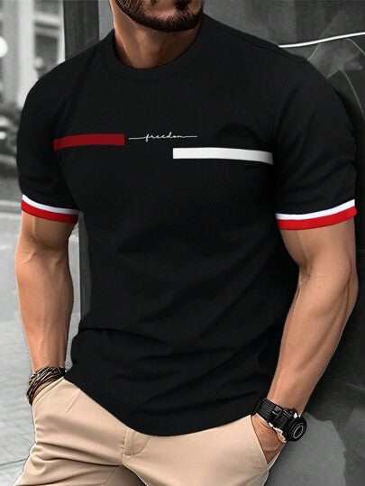 Manfinity Homme T-shirt d'été décontracté et professionnel pour hommes, à manches courtes avec impression de lettres, pour sortir, pour le mari