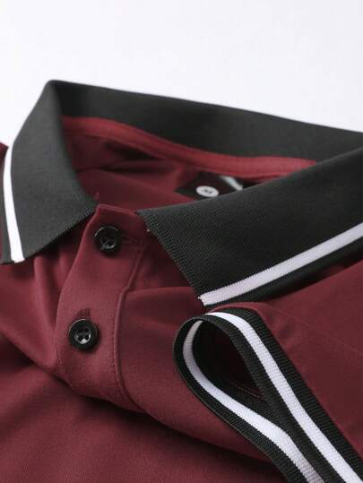 4 pièces/set Chemises polo d'été pour hommes, hauts sport décontractés à manches courtes avec garniture contrastée, pour le golf