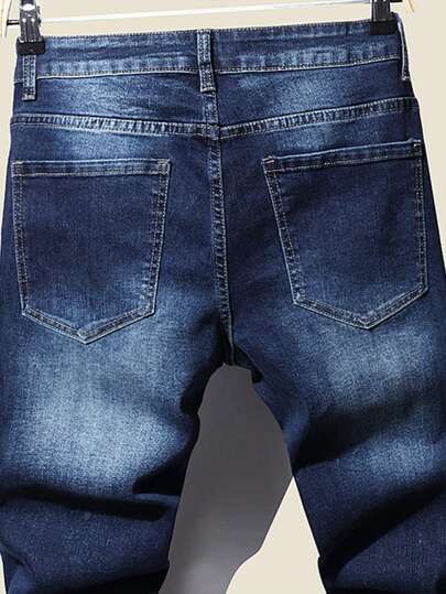 GENIUS ODE Pantalon en jean pour hommes grande taille, printemps et été, jean bleu foncé uni ajusté, jean cargo délavé long. Idéal pour les cadeaux pour le mari ou le petit ami.
