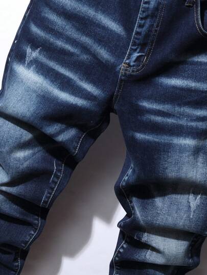 GENIUS ODE Pantalon en jean pour hommes grande taille, printemps et été, jean bleu foncé uni ajusté, jean cargo délavé long. Idéal pour les cadeaux pour le mari ou le petit ami.