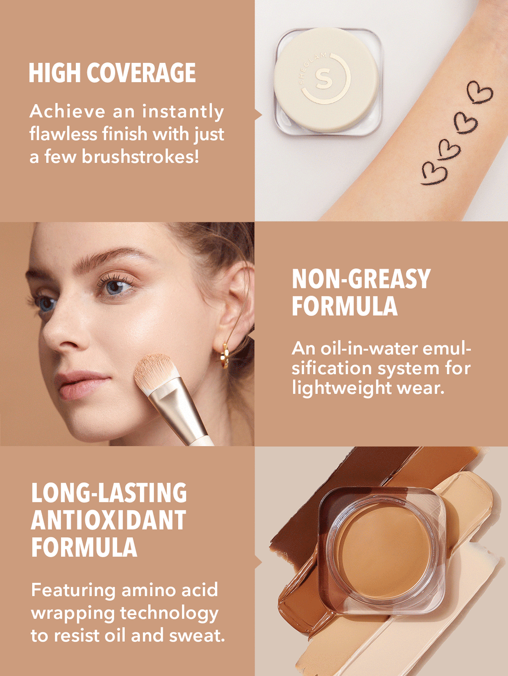 SHEGLAM Full Coverage Baume Fond De Teint Couvrant-Warm Vanilla Marque De Beauté CosméTique Maquillage Pour Femmes Et Filles