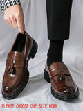 Chaussures habillées à semelle épaisse avec gland pour hommes - Mocassins habillés noirs à enfiler pour marié, mariage et coiffeur