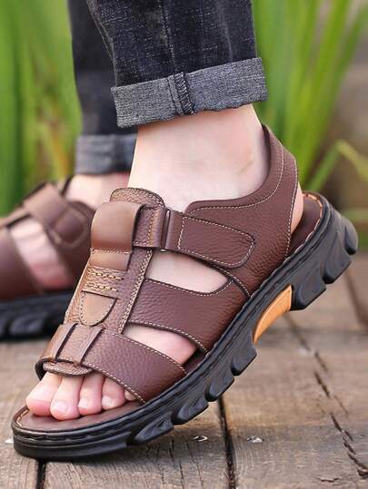 Sandales d'été à bout ouvert réglables avec fermeture à crochet et boucle pour hommes, semelle épaisse antidérapante, chaussures de marche pour plage et extérieur