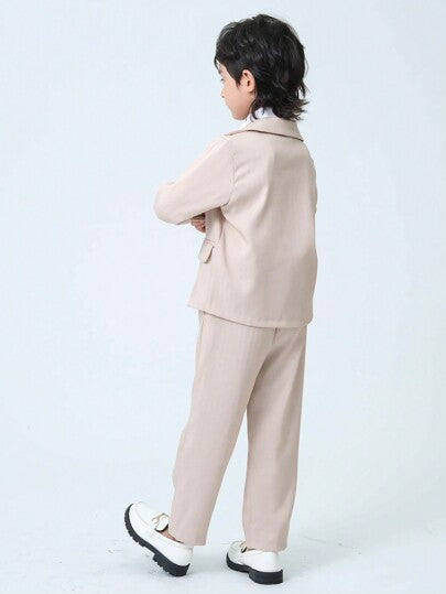 2 pièces jeune garçon décontracté et simple style gentilhomme anglais Costume de veste et de pantalon à manches longues adapté pour les tenues quotidiennes, les performances, les mariages et toutes les saisons.
