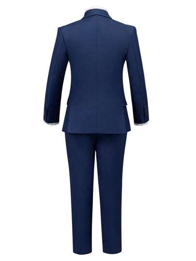Ensemble de costume formel pour garçons 5 pièces, comprenant blazer, gilet, chemise blanche à poche, pantalon, cravate, convient pour les mariages, les fêtes d'anniversaire et autres occasions formelles, bleu marine, 3-10 ans