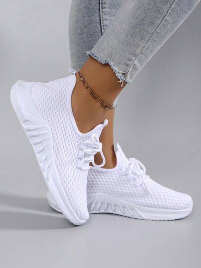 STEPREACH Chaussures de sport décontractées pour femmes en automne/hiver, en maille respirante, confortable et légère, avec lacets. Disponibles en couleurs unies/vives. Chaussures blanches polyvalentes pour femmes