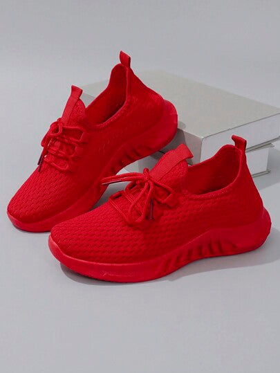 STEPREACH Chaussures de sport décontractées pour femmes, automne/hiver, respirantes, confortables, légères, à lacets, couleur unie, rose vif, antidérapantes, résistantes à l'usure, baskets pour femmes