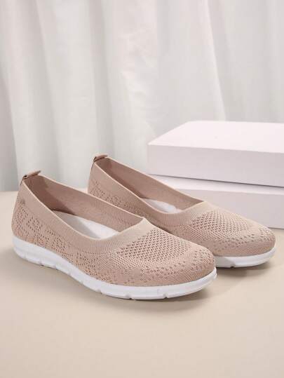 Chaussures de canevas respirantes à enfiler avec broderie pour l'automne/l'hiver, Mocassins décontractés marrons à bout rond pour l'été, Chaussures en tissu léger, confortables et polyvalentes, Rose pâle, Baskets pour femmes