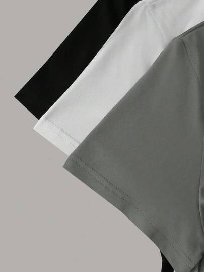 INAWLY T-shirt décontracté d'été pour femmes col rond en couleur unie à manches courtes
