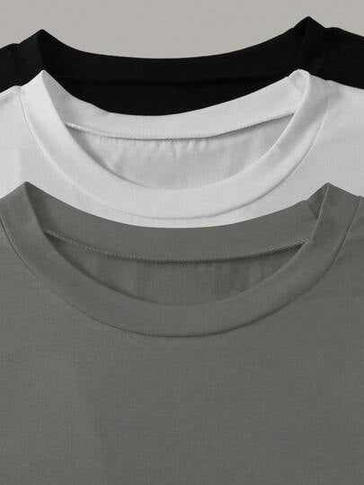 INAWLY T-shirt décontracté d'été pour femmes col rond en couleur unie à manches courtes