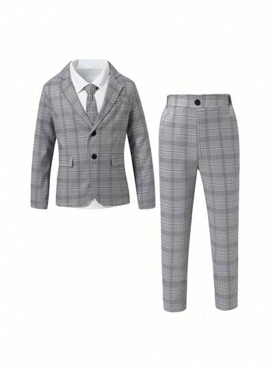 2 pièces Veste de costume à carreaux + pantalon pour jeune garçon, tenue formelle élégante rouge pour fête d'anniversaire, mariage, traditionnel, rentrée scolaire, remise des diplômes, garçon d'honneur