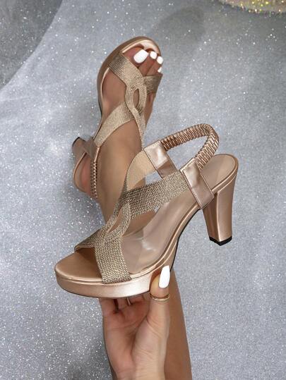 Sandales à talons hauts et plateforme pour femmes, couleur champagne charmante, sangles croisées tressées fraîches, bride de cheville, talon épais, semelle épaisse, sandales romaines