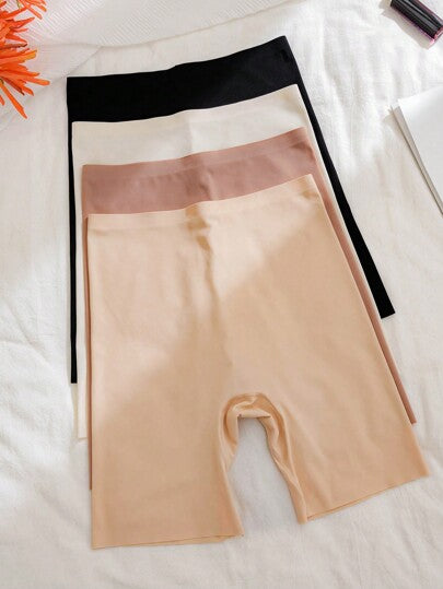 (4 pièces/paquet) Shorty femme sans couture en soie de glace à taille haute, anti-frottement, effet lift fesses et gainant ventre