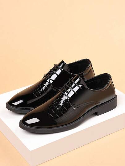 idocity Chaussures habillées formelles à lacets noires pour hommes, pour mariage et affaires, en PU souple