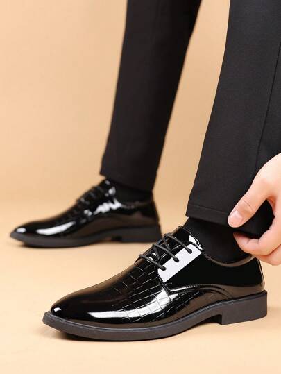 idocity Chaussures habillées formelles à lacets noires pour hommes, pour mariage et affaires, en PU souple